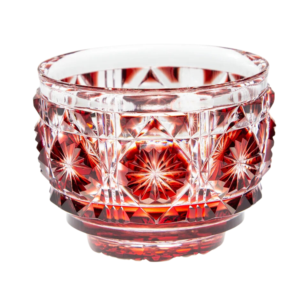 Satsuma Kiriko Hand Cut RED Small Sake Cup (Made in Japan)